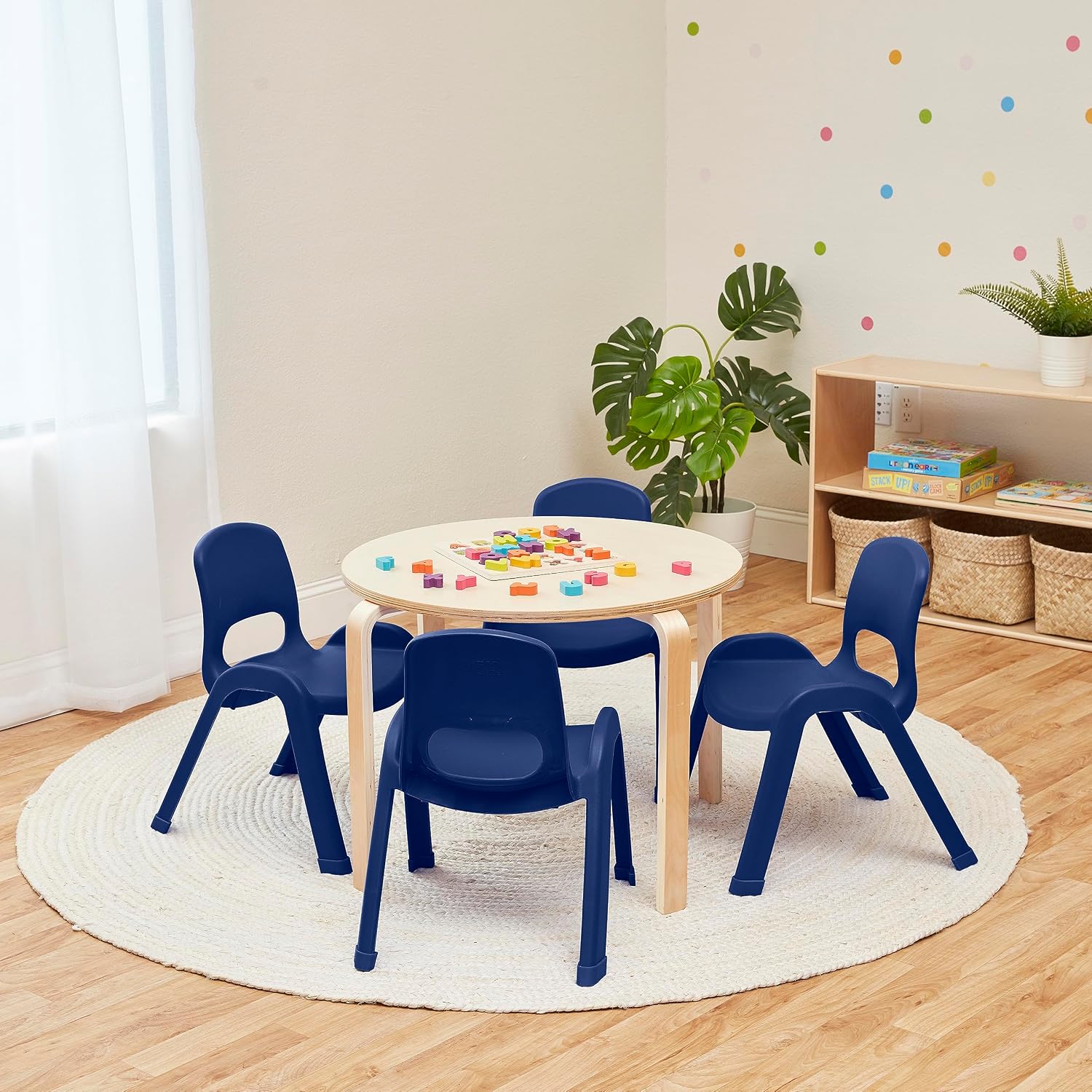 ECR4Kids Plastic Stackable SitRight Chair, 11in, Classroom Furniture, Navy, 4-Pack