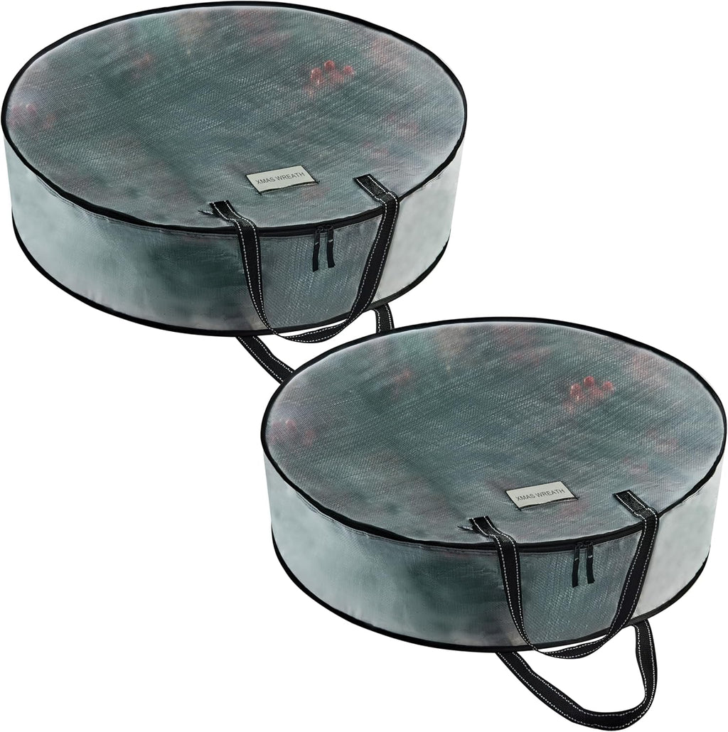 VENO 2 Pack Summer Wreath Storage Container, 24 Inch Clear Wreath Bag, Spring, Christmas Garland Decoration Organizers with Zipper and Durable Handles (Clear, 24"-2 Pack)