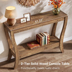 Solid Wood Console Table for Entryway, 41.3-Inch Farmhouse Sofa Table with Storage, 2-Tier Wooden Entrance Table for Living Room, Hallway, Foyer, (Brown)
