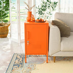Single Door Lockable Metal End Table & Children's Bedside Table, 2-Tier Storage Cabinet with Adjustable Shelf, Easy Assembly Side Table for Living Room Bedroom Home Office Orange