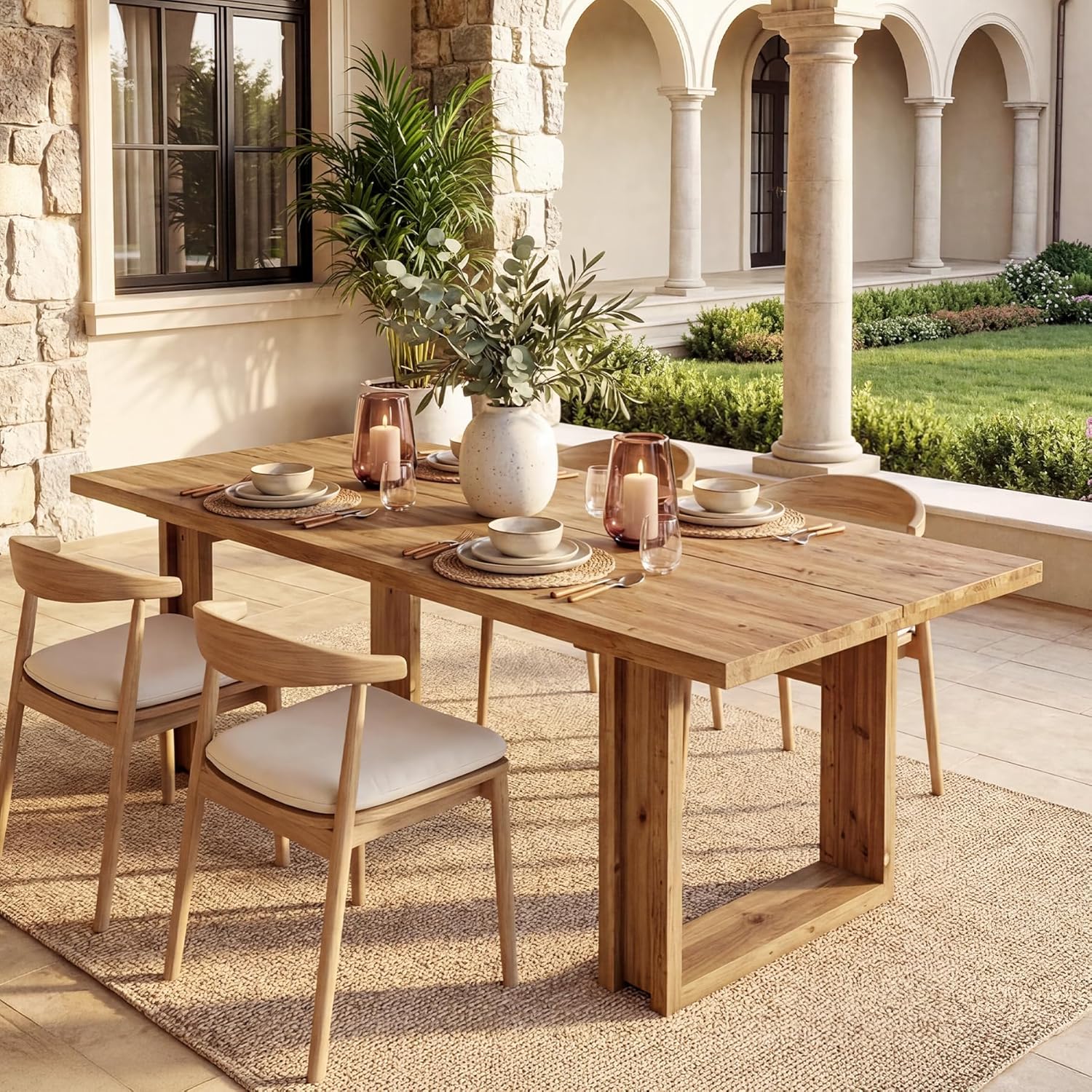63-Inch Solid Wood Dining Table for 6, Farmhouse Kitchen Table with Heavy Duty Legs, Rectangular Wood Desk for Dining Room, Living Room, Rustic Brown