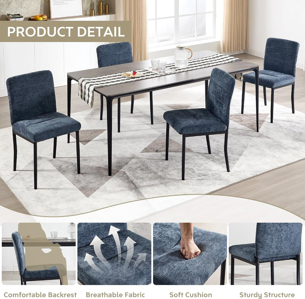 Dining Chairs Set of 4, Modern Upholstered Fabric Parsons Dining Room Chairs, Armless Kitchen Chairs with Metal Legs and Padded Seat for Living Room, Bedroom, Kitchen