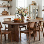 Tribesigns 63-Inch Oval Dining Table, Farmhouse Solid Wood Kitchen Table for 4-6, Large Dinner Furniture with Double Pedestal for Dining Room