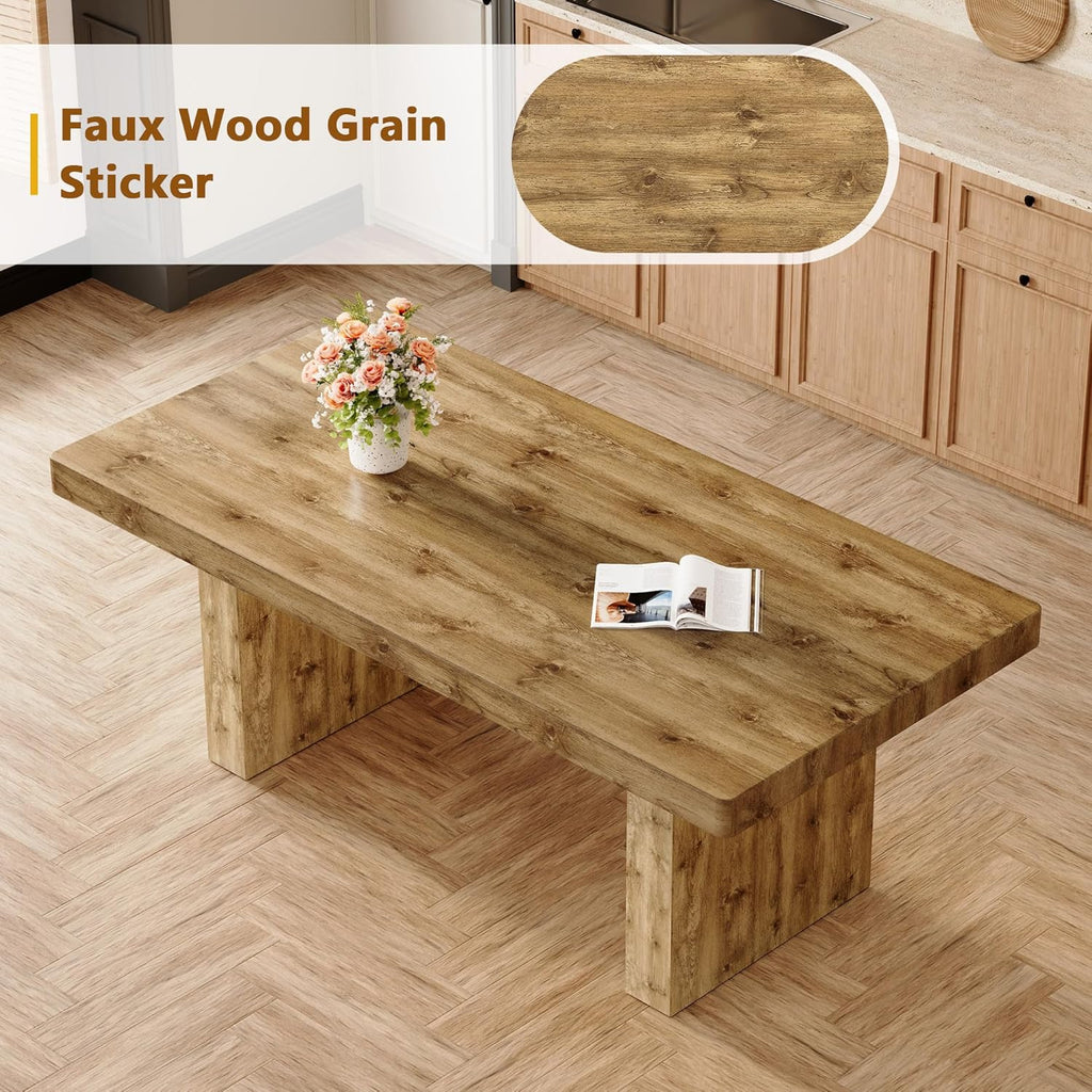 gopop 79" Modern Wood Dining Table Set for 8 with Faux Leather Chairs, Solid Farmhouse Dining Set, Sturdy Modern Rectangular Table for Kitchen, Dining Room or Living Space