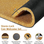 2 Pcs Summer Door Mat, Coco Coir Welcome Doormat with Black and White Striped Mats, Extra Thick & Non-Slip Backing for Farmhouse Front Porch Entryway, Seasonal Layered Porch Décor Floor Mat (Welcome)