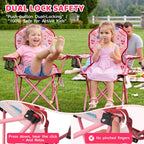 SUNNYFEEL Kids Folding Camping Chair for Ages 4-8 Boys and Girls, Pink | Dual-lock safety prevents collapse, 125 lbs capacity, 3.5 lbs Lightweight with Carry Bag & Cup Holder for Beach, Camping