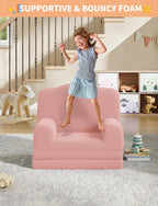 IDEALHOUSE Kids Sofa Chair, Sherpa Convertible Toddler Couch with Washable Cover, Crown Design Comfy Children's Reading Chair, Fold Out Sofa Bed for Playroom, Nursery, Girls & Boys