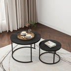 HOJINLINERO Round Coffee Table,Nesting Coffee Table Set of 2,Center Tables for Living Room,Office, Home Small Space,Stacking Side Tables,Sturdy and Easy Assembly,Wood Desktop,Black,Large