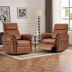 MELLCOM Power Recliner Rocking Chair with Adjustable Arms and Headrest, Swivel Electric Glider Reclining Nursing Chair Nursery Gliders with USB Port and Storage Bags, FSC Certified(Leather, Brown)