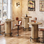 Tribesigns Round Bar Table, 39.4" H Wood Bistro Pub Table with Metal Ring Footrest for Dining Coffee Cocktail Living Room, Small Space, Light Brown (Only Table)
