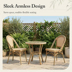 PURPLE LEAF Outdoor Dining Chair Set of 4 Patio French Aluminium Frame in Champagne Finish with Amber & White Woven Rattan for Indoor Kitchen Deck Bistros Cafe Restaurant