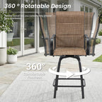 HOMREST Outdoor Swivel Bar Stools Set of 2, High Patio Swivel Bar Chairs with Padded Back & Seat, All-Weather Textilene Tall Patio Chair with Curved Armrest & Metal Footrest for Outside,Dark Brown