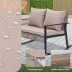 GDY Outdoor Wicker Loveseat Rocking Chair, Patio Outdoor Furniture Conversation Sets, Rattan Rocker Chair with Cushions, Modern Cozy Rocking Wicker Furniture for Garden, Porch, Poolside & Deck, Khaki.