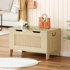 IDEALHOSUE 30” Storage Chest, Wooden Storage Bench with Safety Hinge, Retro Blanket Storage Trunk for Entryway, Living Room, Supports 350 lb, Light Oak