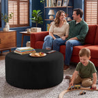 BSHOMGI Round Coffee Table Ottoman for Corduroy Cloud Sectional Couches in a Box Memory Foam Compressed Pouf Footstool Rest for Living Room, Bedroom, Makeup Room No Assembly Require(Black, 27.6")