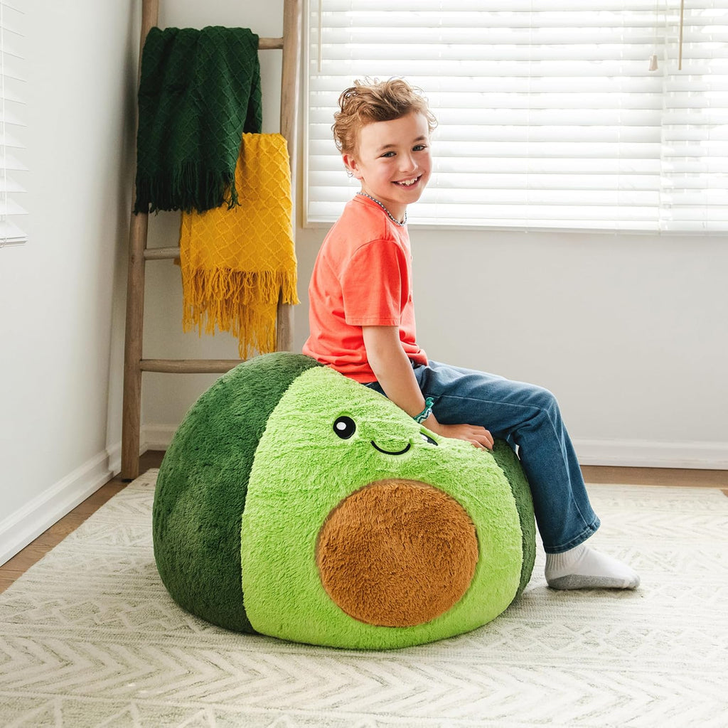 Big Joe Avocado PlushiPals Super Soft Bean Bag Chair for Kids, Ultra-Soft Plush Polyester Blend, 2.5 feet Refillable