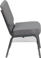 Flash Furniture HERCULES Series 21''W Church Chair in Gray Fabric with Book Rack - Silver Vein Frame