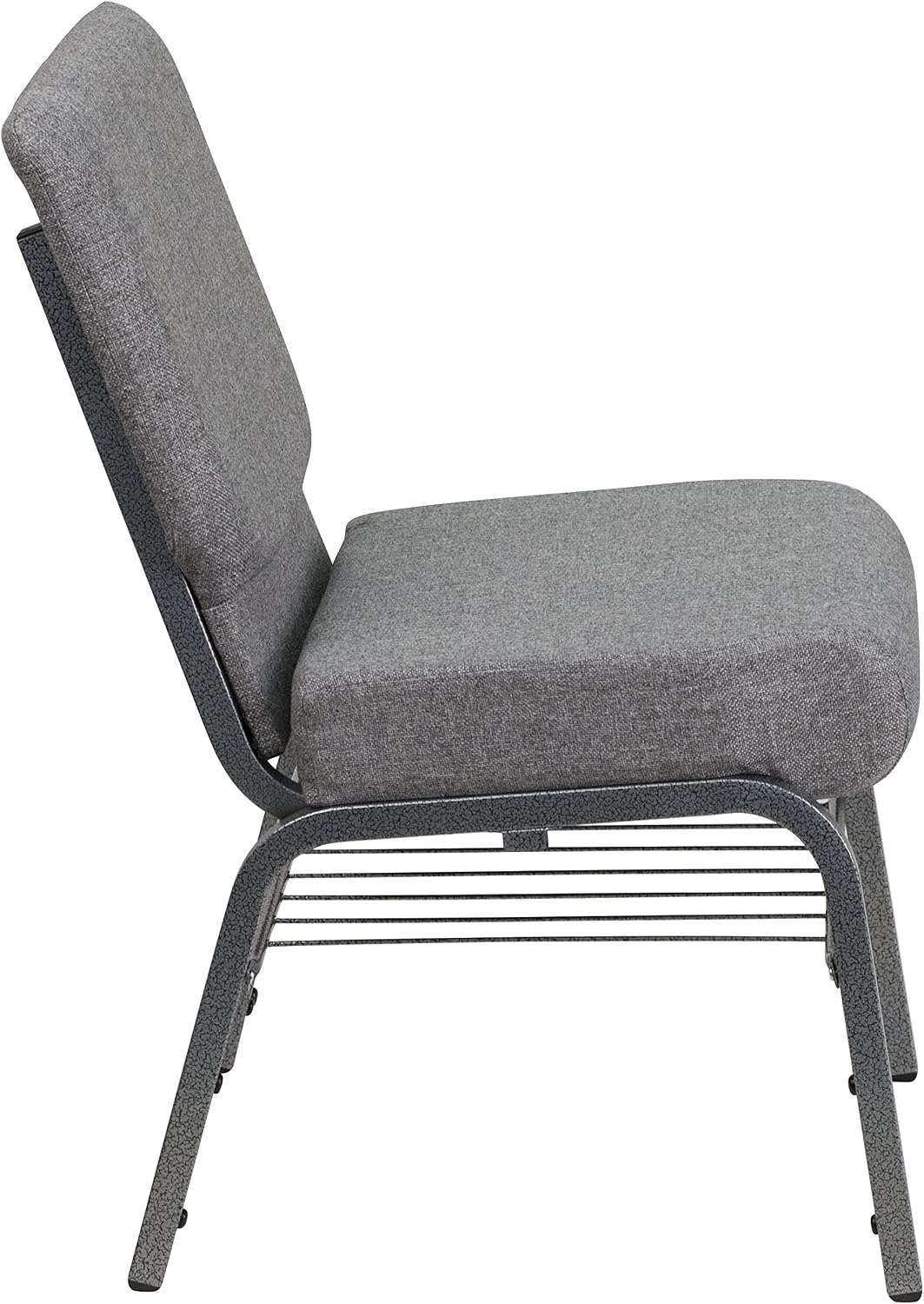 Flash Furniture HERCULES Series 21''W Church Chair in Gray Fabric with Book Rack - Silver Vein Frame