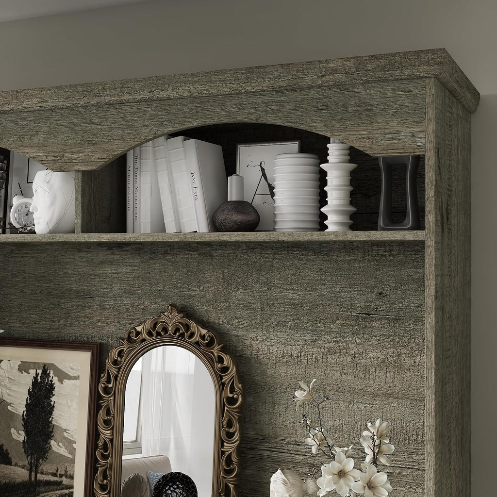 70.9" H Kitchen Pantry Storage Cabinet with Microwave Stand, Shelves & Doors, Farmhouse Tall Cupboard Console Table with Adjustable Shelves & Vintage Handles for Living Dining Room