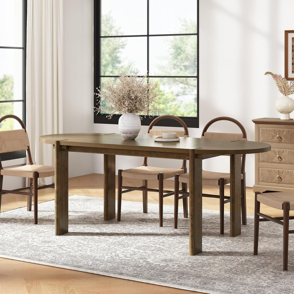Christopher Knight Home Gernang Modern Minimalist Wooden Indoor Dining Table, Oval Top Dining Room Table for 6, Rubberwood Kitchen Table, for Family Gatherings/Restaurant, Walnut