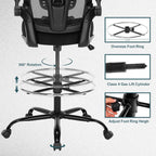 Ergonomic Drafting Chair – Tall Office Chair for Standing Desk, Adjustable Height Mesh Chair with Footrest and Flip-Up Arms, Counter Height, Black