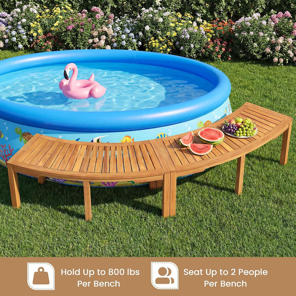 RELAX4LIFE Wooden Outdoor Curved Bench - Acacia Wood Garden Bench w/Slatted Seat, 2-Person Outside Backless Seating for Porch Backyard Deck Park, 800 LBS Load Capacity, Patio Fire Pit Bench (1, 45'')