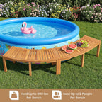RELAX4LIFE Wooden Outdoor Curved Bench - Acacia Wood Garden Bench w/Slatted Seat, 2-Person Outside Backless Seating for Porch Backyard Deck Park, 800 LBS Load Capacity, Patio Fire Pit Bench (1, 45'')
