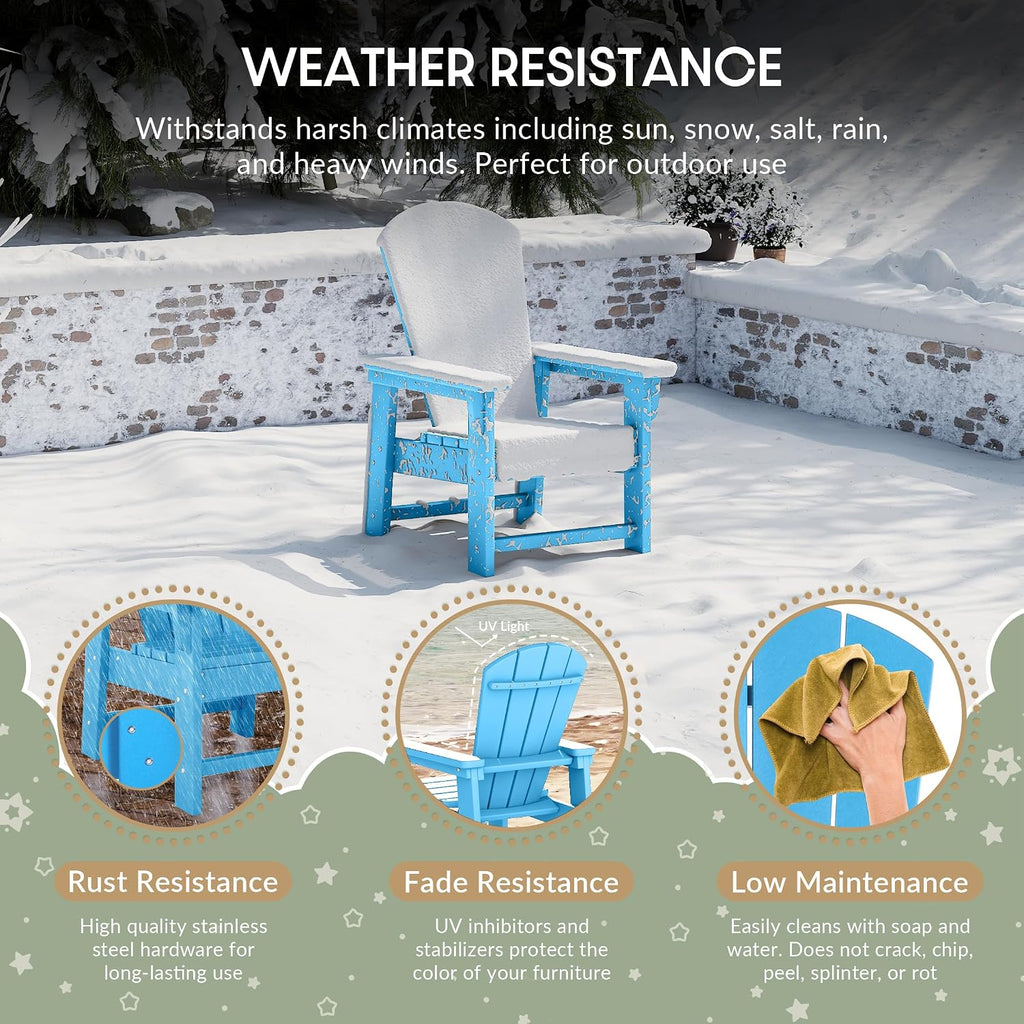 WestinTrends Malibu 2-Piece Kids Outdoor HDPE Adirondack Chair with Square Side Table Set, Pacific Blue