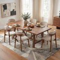 Mid Century Modern Dining Chairs Set of 6, Farmhouse Wooden Fabric Upholstered Kitchen Chairs with Curve Back, Mid-Century Dining Room Chairs for Living Room Restaurant Cafe with Brown Legs, Camel