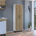 23.6" D*11.8" W*70.9" H White Corner Kitchen Pantry, 5 Adjustable Shelves & Metal Handles, Natural Wood Double Door, Freestanding Storage Cabinet, Modern, for Living Room, Dining Room