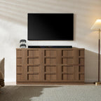 VividVibe Buffet Cabinet Sideboard with Storage, 93.9”Large 3D Woven Texture Credenza with 6 Pop-up Doors, Long Coffee Bar Cabinet Mid Century Modern for Entryway Living Room Brown Oak