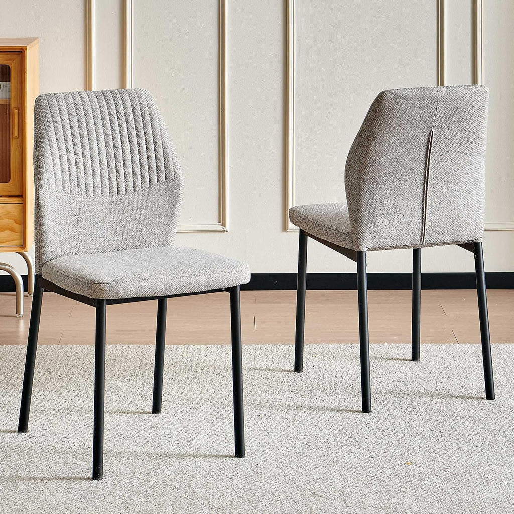 Dining Chairs Set of 4, Mid Century Modern Fabric Upholstered Kitchen Chairs, Light Brown Dining Room Chair with Sticthing Back for Kitchen Dining Room