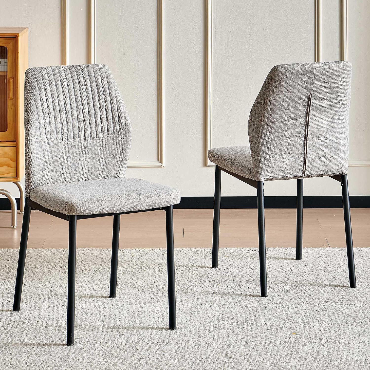 Dining Chairs Set of 4, Mid Century Modern Fabric Upholstered Kitchen Chairs, Light Brown Dining Room Chair with Sticthing Back for Kitchen Dining Room
