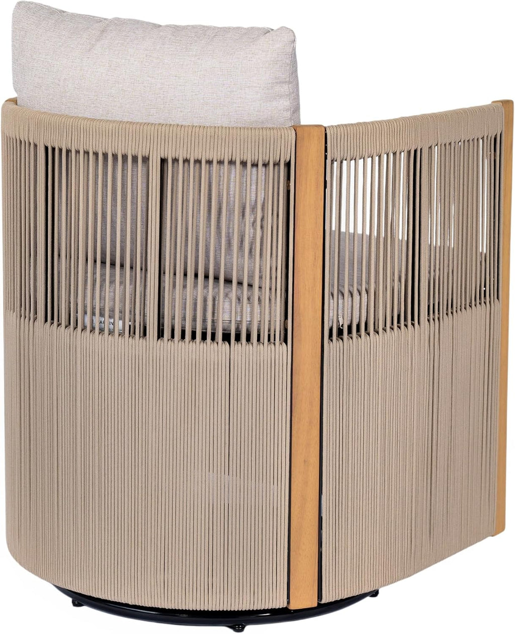Christopher Knight Home Kato Outdoor Metal & Acacia Wood Frame Swivel Accent Chair with Removable Cushion, 360° Rotating Patio Armchair with Rope Accent, Outdoor Swivel Chair for Garden, Beige