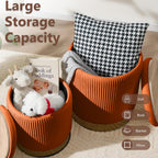 Royal Windsor Round Ottoman with Storage Set of 2, Vanity Stool with Storage for Bedroom, Ottoman Coffee Table Gold-Tone Ring Around the Base, Small Velvet Foot Stool for Living Room, Orange