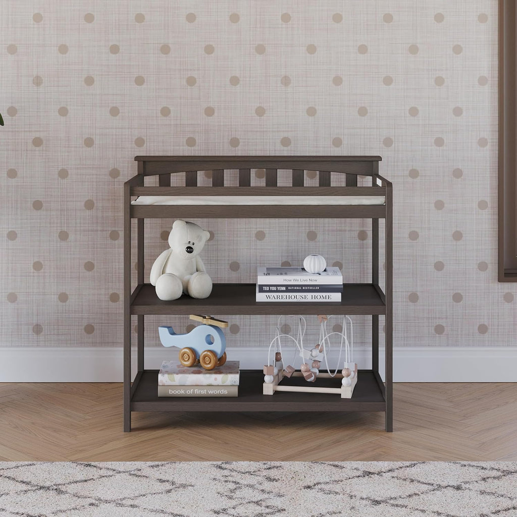 Child Craft Hampton Flat Top Crib and Changing Table Nursery Set, 2-Piece, Includes 4-in-1 Convertible Crib and Changing Table, Grows with Your Baby (Dapper Gray)