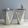IKIFLY Set of 2 Mirrored End Table with Infinity Lights, Silver Nightstand with Crushed Diamond, Modern Side Table for Office Living Room Bedroom (Remote Control Included)