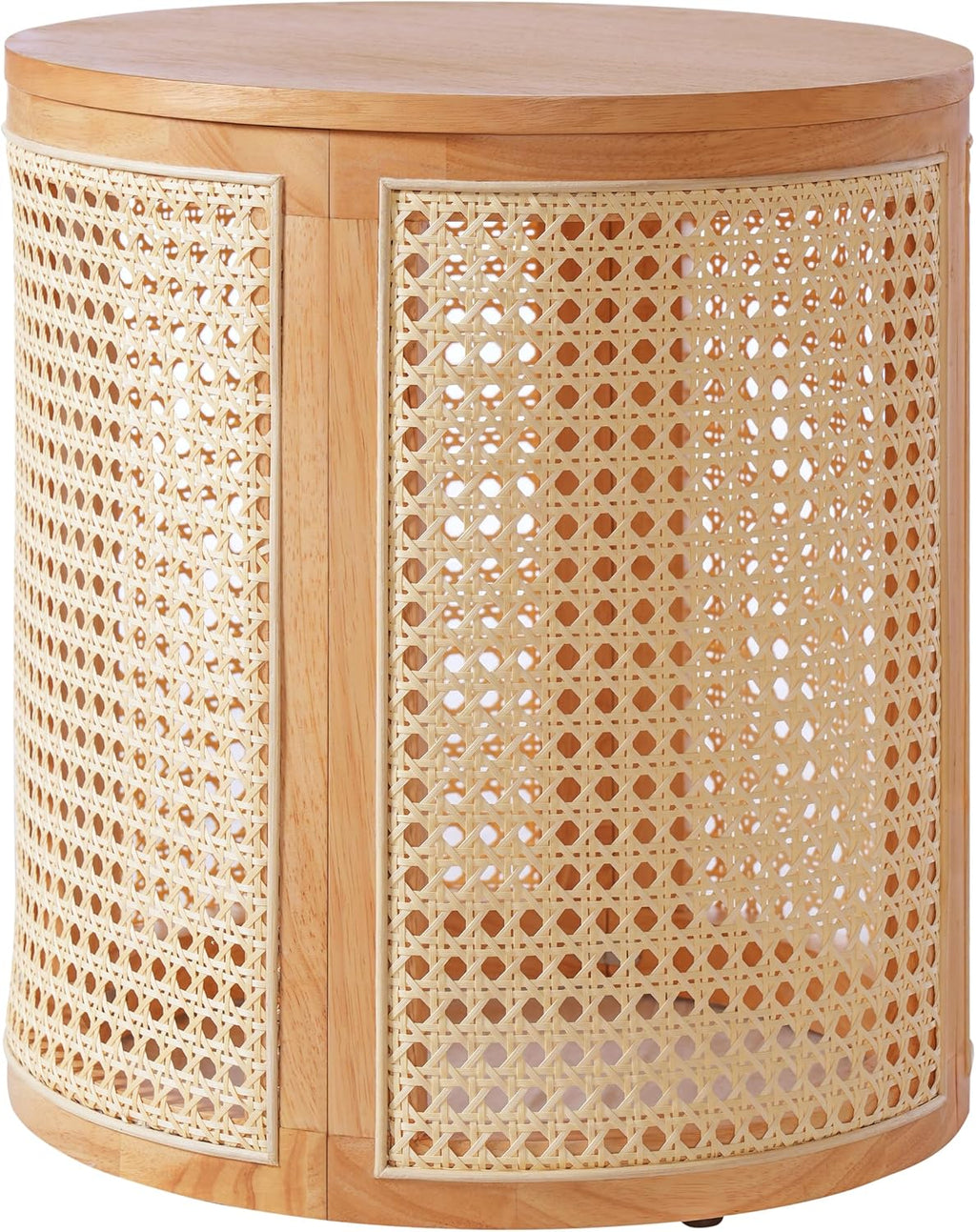 Merax 15.7" Round End Table Artistic Rattan Hollow Woven Accent Side Table, Rubber Wood Nightstand, Chic Home Decor for Living Room Bedroom, Easy Assembly, Natural Color