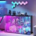 Dystler Glass Display Cabinet with RGB Lights, Rounded Display Case for Collectibles with Human Sensor Design, LED Curio Cabinet for Storage Action Figures/Trophy/Medal, Black