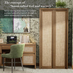 Yechen 67" Tall Kitchen Pantry Cabinet, Rattan Storage Cabinet with Solid Wood Integrated Handleand Adjustable Shelves, Cupboard with Doors for Livingroom, Bathroom,Dining Room, Natural Walnut