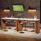 Tribesigns 55.12-Inch Bar Table, Modern Counter Height Pub Table with a Faux Marble Tabletop, Rectangular Home Coffee Bar Unit for Kitchen, Dining Room, Living Room, Balcony, Basement, Walnut & White
