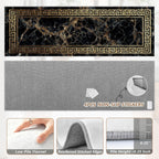 Greek Key Runner Rug 2x10 Washable Runners for Hallways, Non Slip Kitchen Runner Marble Printed Faux Wool Entryway Runner Indoor, Modern Black and Gold Floor Carpet for Hall Kitchen Bedroom