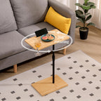 Bamboo Couch Tray Table Height Adjustable C-Shaped End Table with Slots 2 Tier Sofa Side Table for Living Room & Bedroom -Rectangle + Rectangle