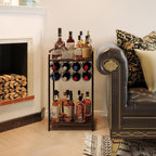 3-Tier Wine Rack Freestanding Floor Cabinet Corner Bar Cabinet Bar Cart,12 Individual Wine Storage Bottle Compartments Corner Bar Cabinet Holder,Wood + Black Frame Liquor Cabinet
