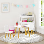UTEX Kids Wood Table and Chair Set, Kids Play Table with 2 Chairs,3 Pieces Wood Round Table for Toddlers, Girls, Boys,White