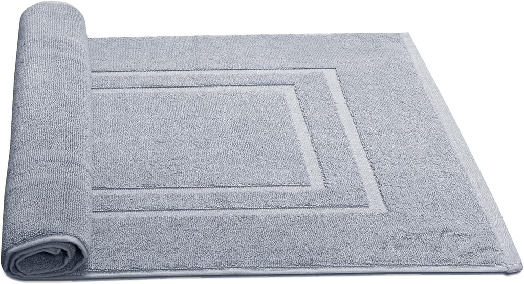 Feather & Stitch 2 Piece Towel Like Bath Mats (30x21 Inch) 100% Cotton Terry Bath Mats, Bathroom Shower Floor Mats [NOT A Bathroom Rug], Soft Absorbent Washable Mats - Grey