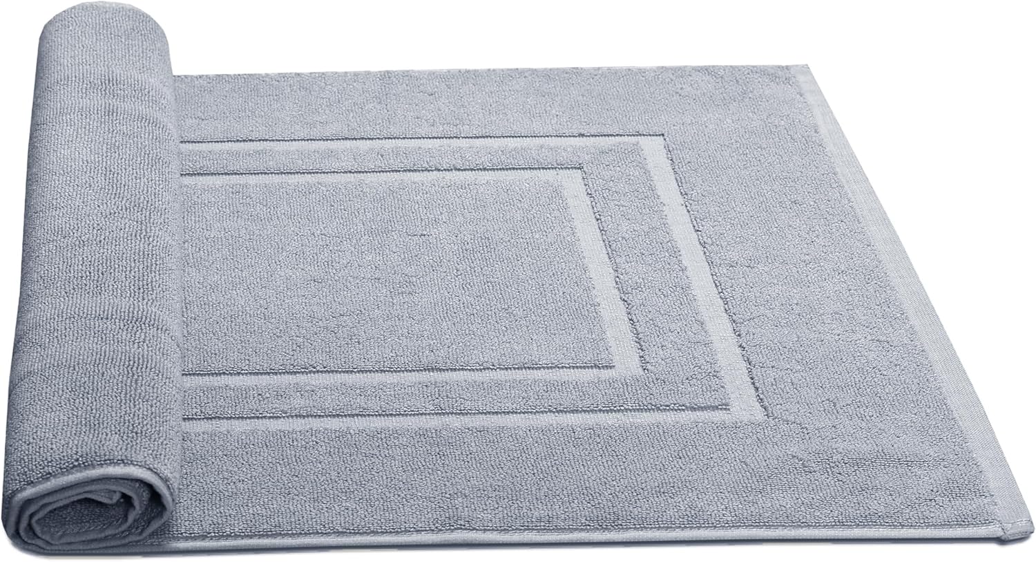 Feather & Stitch 2 Piece Towel Like Bath Mats (30x21 Inch) 100% Cotton Terry Bath Mats, Bathroom Shower Floor Mats [NOT A Bathroom Rug], Soft Absorbent Washable Mats - Grey