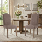 Upholstered Dining Chair Modern Stylish Parsons Kitchen Diner High Back with Silver Nailhead Trim & Wood Legs, Set of 4, Fabric Brown