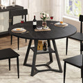 knoworld Round Dining Table for 4, Kitchen Tables Dining Room Circle Dinner Table with Pedestal Metal Frame, Space Saving Wood Industrial Kitchen Tables for Dining Room, Living Room, Black, 47 Inch
