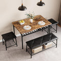Dining Table Set for 4, Kitchen Table Set with 2 Chairs and 1 Bench, Modern Metal Frame Dining Furniture Set with Storage Rack for Small Space, Apartment, Restaurant